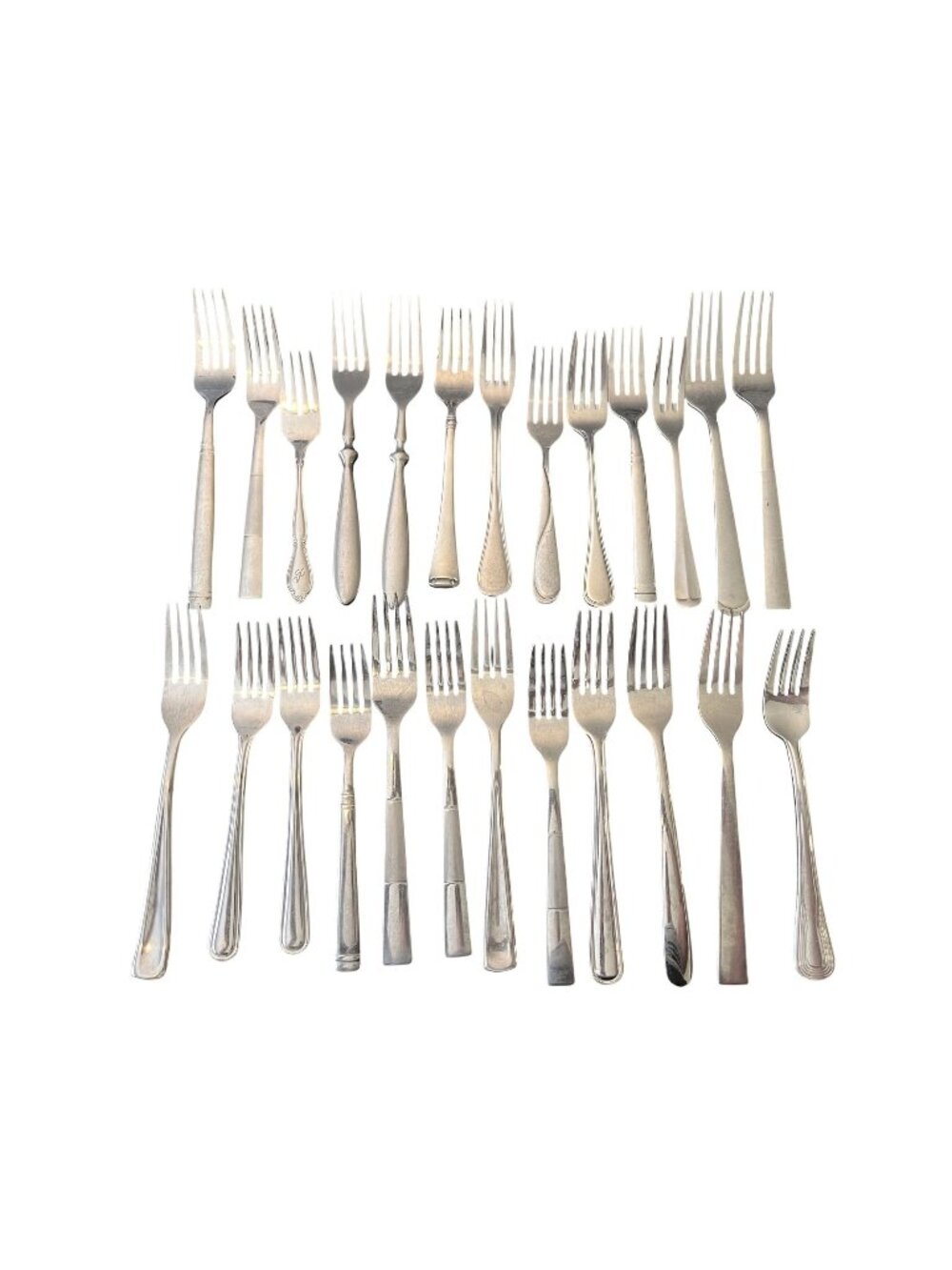 Mixed Set Of 25 Vintage Stainless Steel Dinner Forks In Assorted Patterns